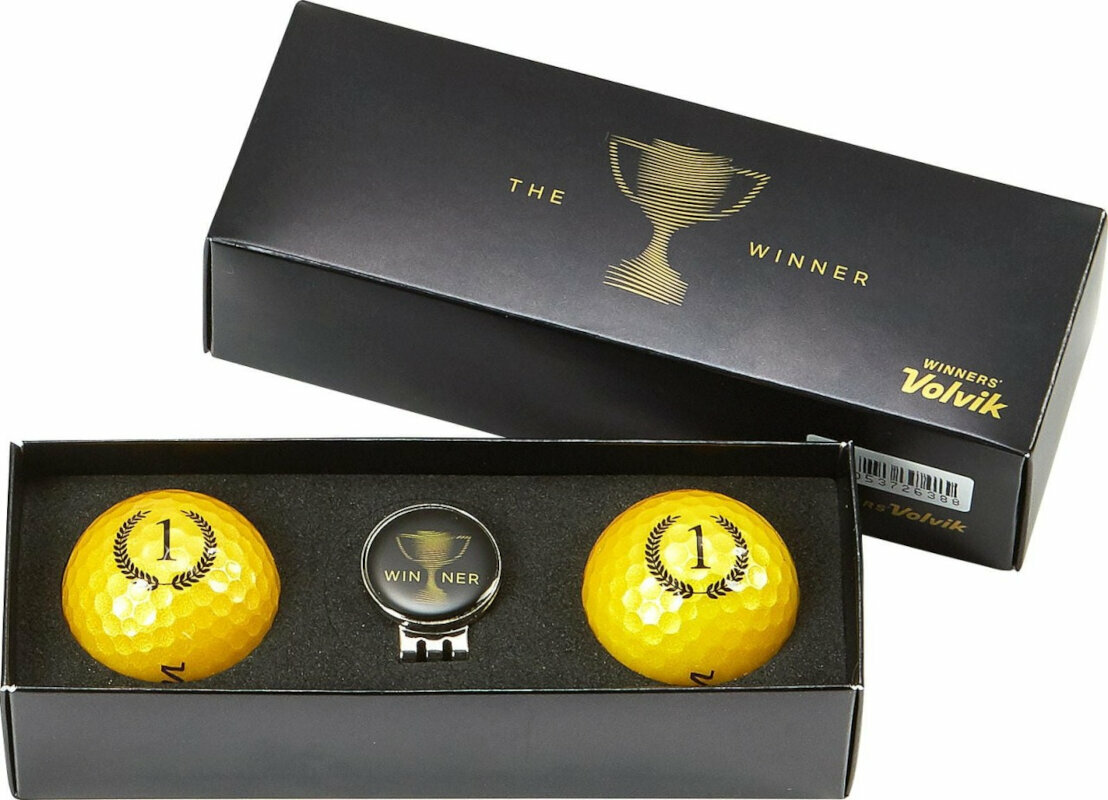 Volvik Champion Box Solice 2 Pack Golf Balls Plus Ball Marker Gold Volvik