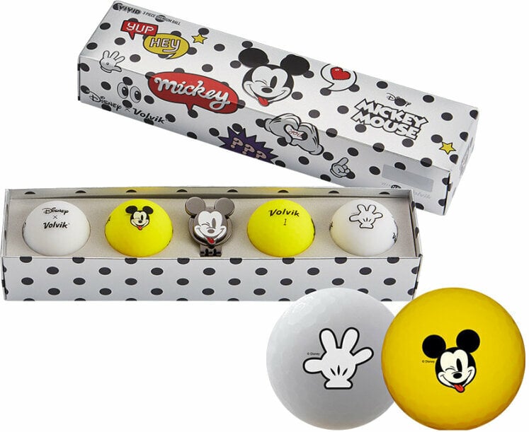 Volvik Vivid Disney Characters 4 Pack Golf Balls Mickey Mouse Plus Ball Marker White/Yellow Volvik